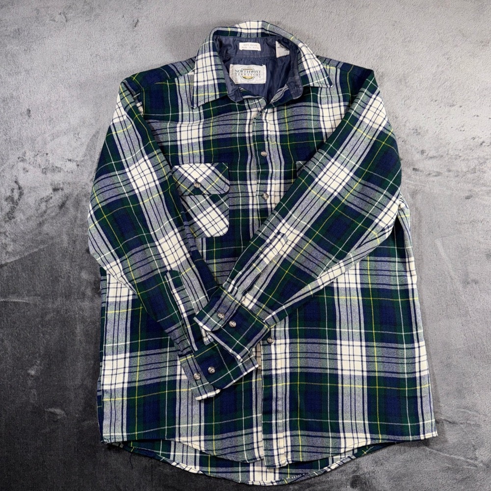 Northwest Territory Mens Green Blue Plaid Flannel Shirt Vintage Medium Korea